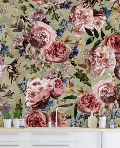 papier peint à fleurs vintage vert sauge et rose papier peint à fleurs vintage vert sauge et rose