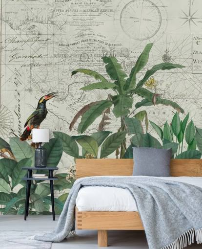 oiseaux exotiques dans la jungle et la carte fond d'écran