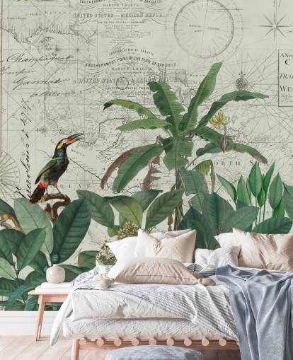 oiseaux exotiques dans la jungle et la carte fond d'écran