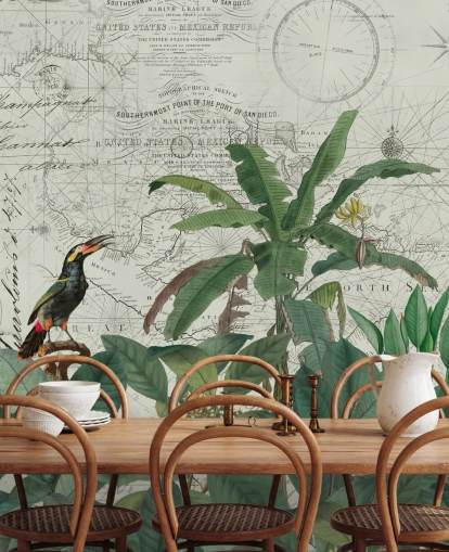 exotiska fåglar i djungeln och karta bakgrundsbild