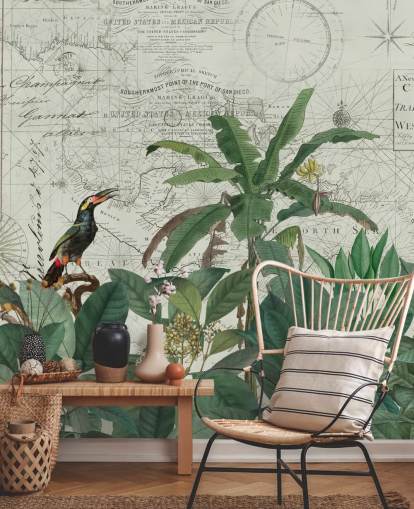 exotische Vögel im Dschungel und Kartenhintergrund