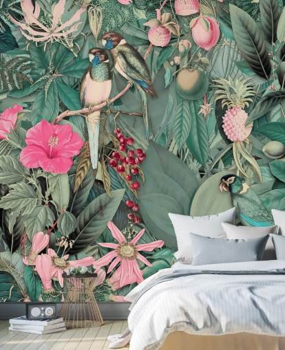 parrots in pink and green jungle wallpaper parrots in pink and green jungle wallpaper