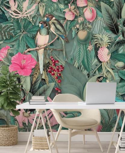 parrots in pink and green jungle wallpaper parrots in pink and green jungle wallpaper