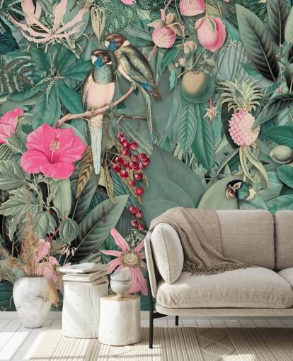 parrots in pink and green jungle wallpaper parrots in pink and green jungle wallpaper