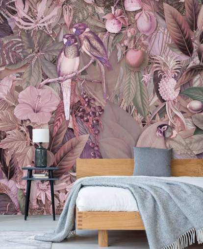 papier peint oiseaux et feuilles rose papier peint oiseaux et feuilles rose