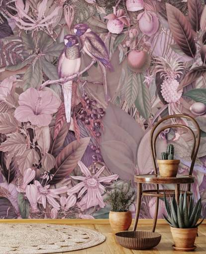 papel pintado pájaros y hojas rosa papel pintado pájaros y hojas rosa