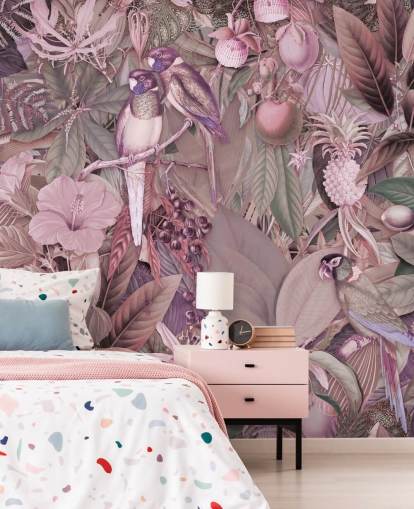 birds and leaves pink wallpaper birds and leaves pink wallpaper