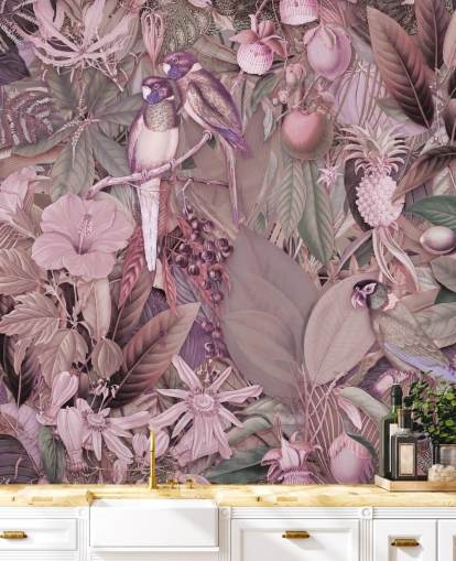 papier peint oiseaux et feuilles rose papier peint oiseaux et feuilles rose