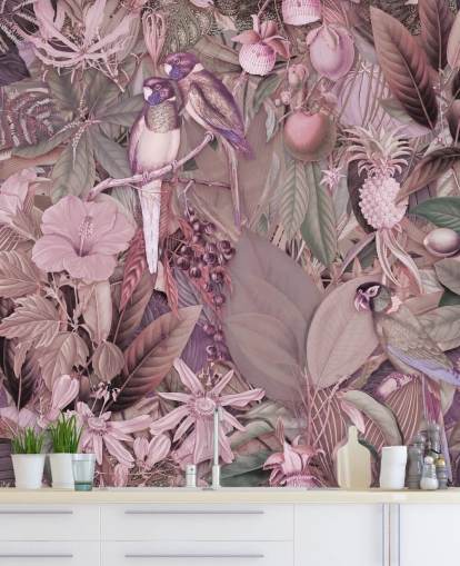 birds and leaves pink wallpaper birds and leaves pink wallpaper
