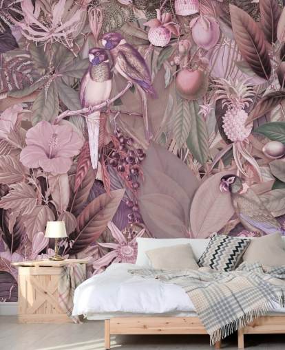 papel pintado pájaros y hojas rosa papel pintado pájaros y hojas rosa