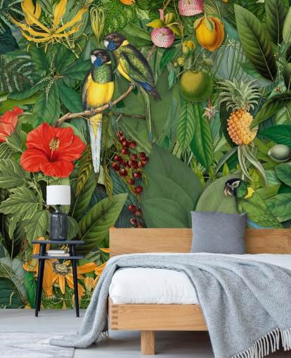 papier peint jungle avec perroquets