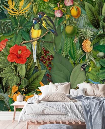 Papel pintado de selva con loros Papel pintado de selva con loros