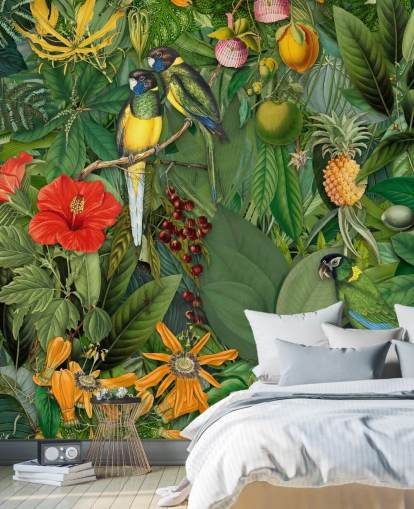 colourful jungle with parrots wallpaper colourful jungle with parrots wallpaper