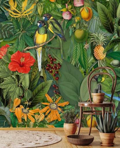 Papel pintado de selva con loros