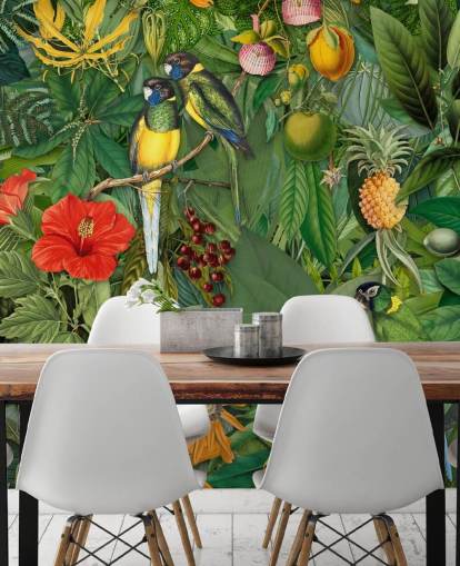 papier peint jungle avec perroquets