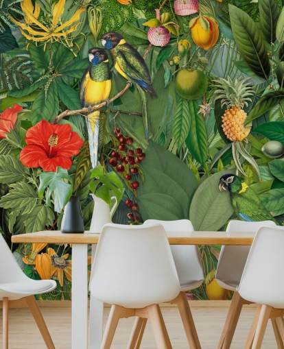 kleurrijke jungle met papegaaienbehang kleurrijke jungle met papegaaienbehang