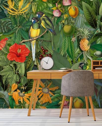 papier peint jungle avec perroquets