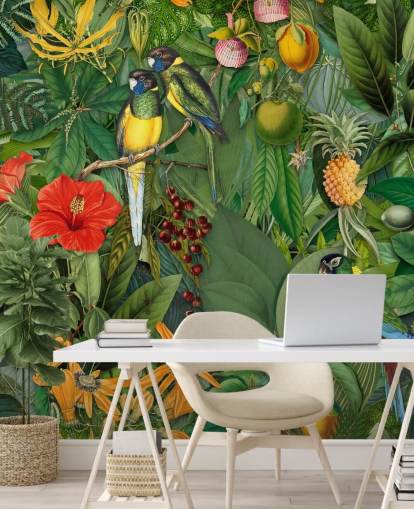 kleurrijke jungle met papegaaienbehang kleurrijke jungle met papegaaienbehang