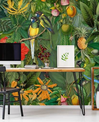 papier peint jungle avec perroquets