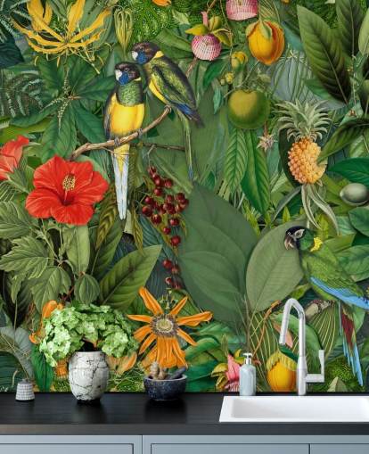 Papel pintado de selva con loros Papel pintado de selva con loros