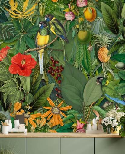 papier peint jungle avec perroquets papier peint jungle avec perroquets