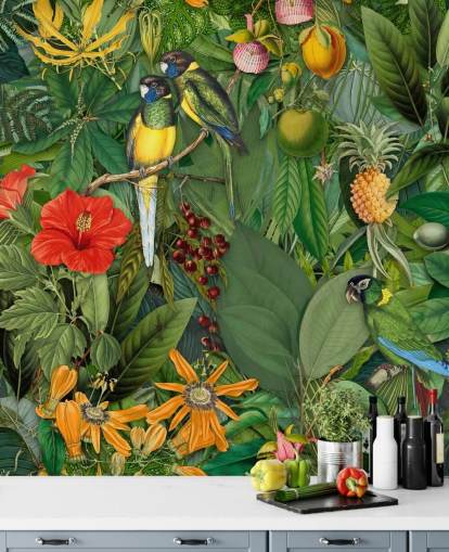 papier peint jungle avec perroquets