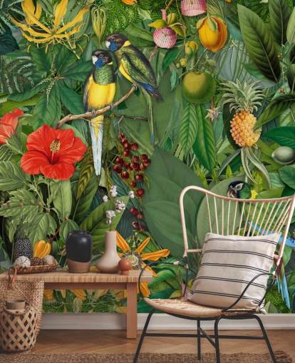 Papel pintado de selva con loros Papel pintado de selva con loros