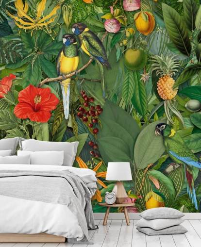 papier peint jungle avec perroquets