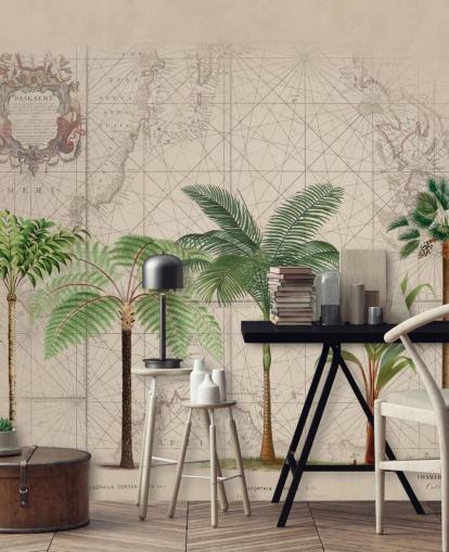 linha de árvores tropicais e papel de parede de fundo do mapa