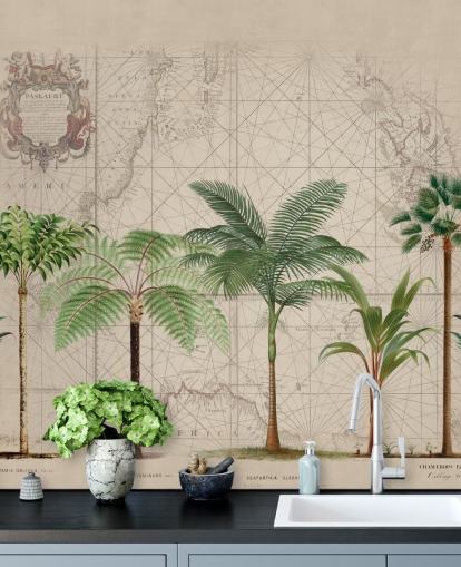 linha de árvores tropicais e papel de parede de fundo do mapa