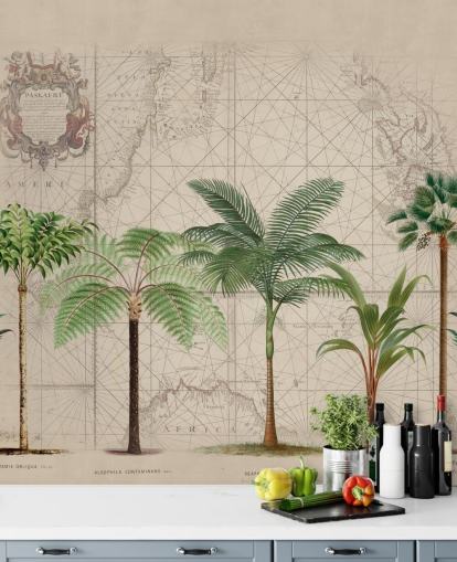 rangée d'arbres tropicaux et fond de carte papier peint