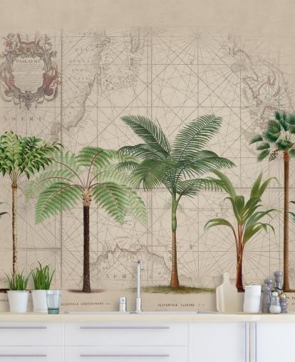 fila de árboles tropicales y fondo de pantalla de mapa