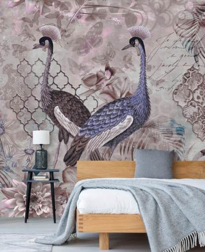 fundo vintage marrom roxo com papel de parede guindastes azuis