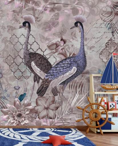 fond vintage brun violet avec papier peint grues bleues fond vintage brun violet avec papier peint grues bleues