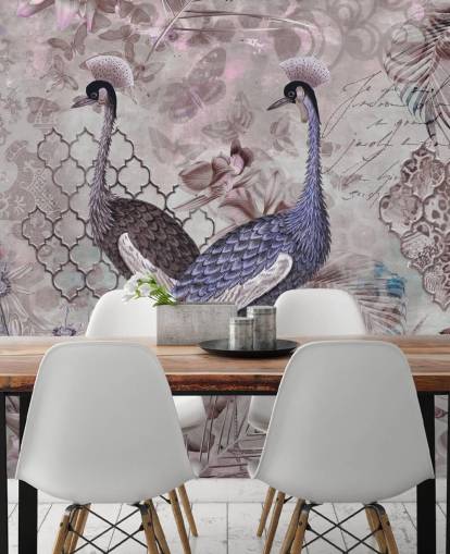 paarse bruine vintage achtergrond met blauwe kranen behang