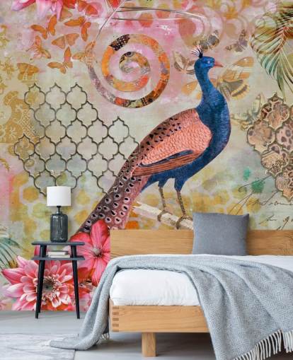 blue and pink peacock wallpaper