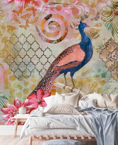 blue and pink peacock wallpaper