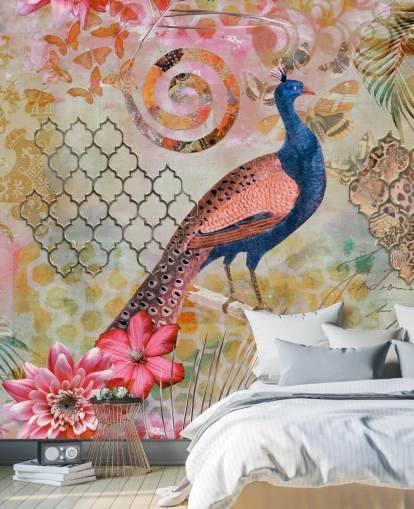 blue and pink peacock wallpaper