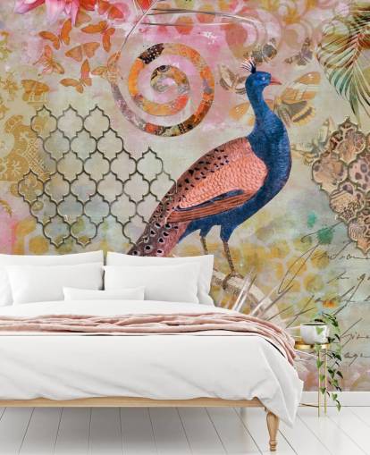 papel de parede pavão azul e rosa papel de parede pavão azul e rosa