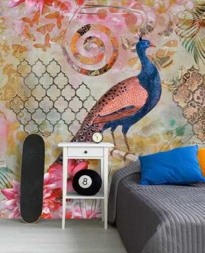 blue and pink peacock wallpaper