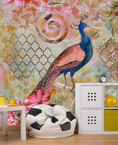 blue and pink peacock wallpaper