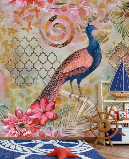 blaue und rosa Pfau-Tapete blaue und rosa Pfau-Tapete