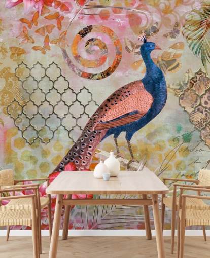 papel pintado pavo real azul y rosa papel pintado pavo real azul y rosa