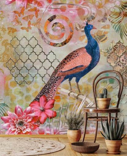 blue and pink peacock wallpaper