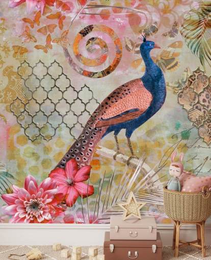 blaue und rosa Pfau-Tapete