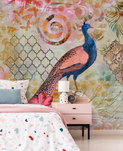 papel de parede pavão azul e rosa papel de parede pavão azul e rosa