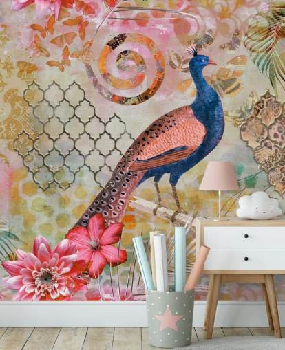 blue and pink peacock wallpaper