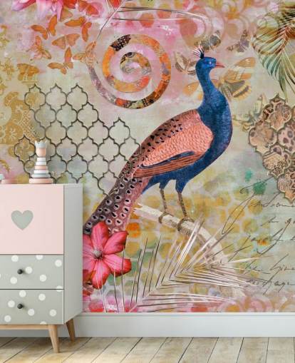 blue and pink peacock wallpaper