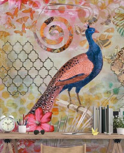 blaue und rosa Pfau-Tapete