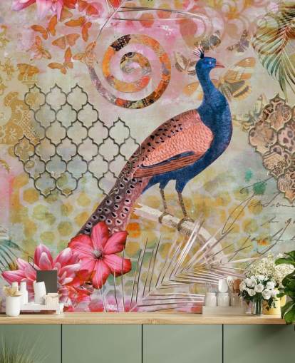 blue and pink peacock wallpaper